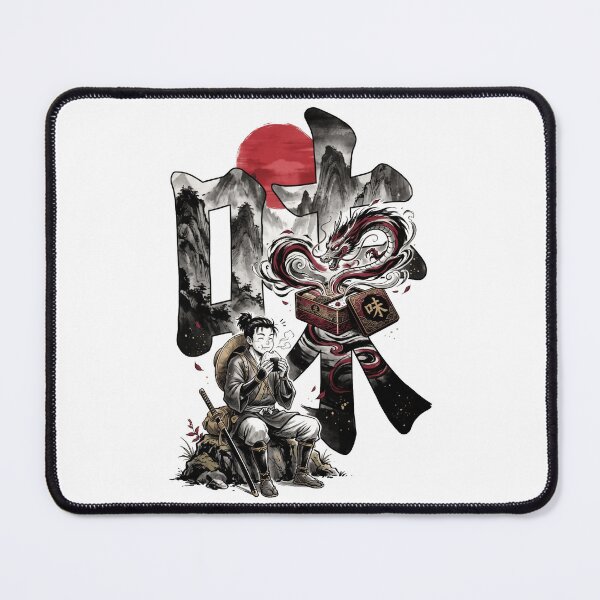 Item preview, Japanese Samurai Eating Onigiri Dragon Bento Kanji Sumi-e Anime Aesthetic designed and sold by mood-draftsman.