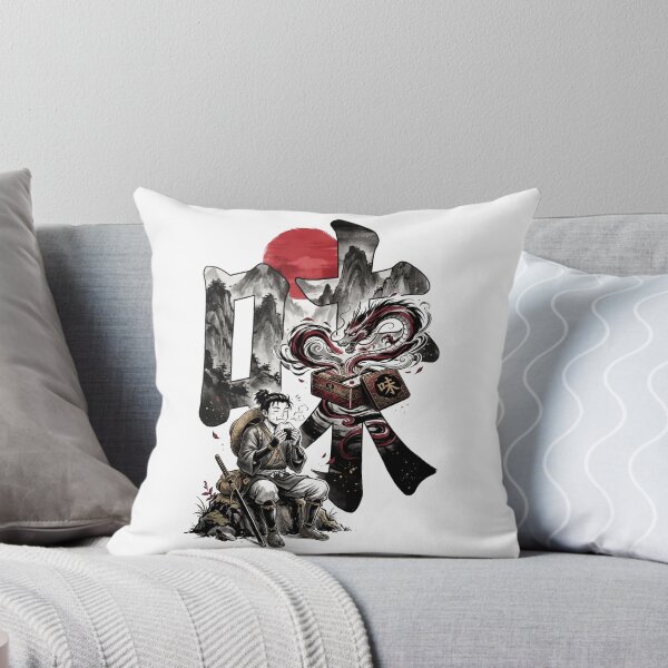 Item preview, Japanese Samurai Eating Onigiri Dragon Bento Kanji Sumi-e Anime Aesthetic designed and sold by mood-draftsman.