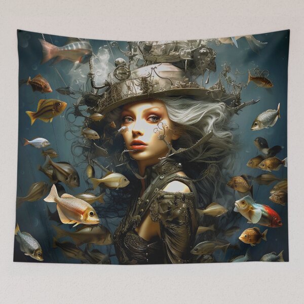 Item preview, Imaginary Surreal Worlds Fantasy Female With Swirling Fish designed and sold by DEC02.