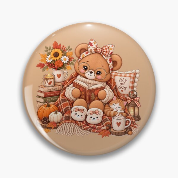 Item preview, Cozy Autumn Reading Bear designed and sold by PixelChaptersByKira.