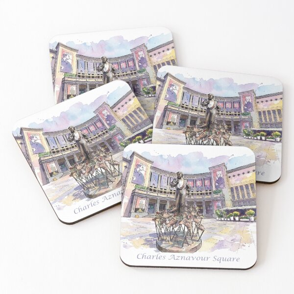 Item preview, Charles Aznavour Square and Moscow Cinema Yerevan Watercolor Art designed and sold by NareArt.