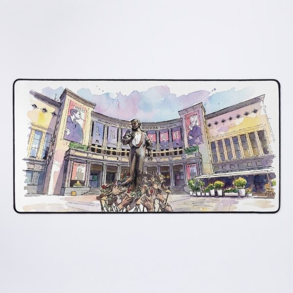Item preview, Charles Aznavour Square and Moscow Cinema Yerevan Watercolor Art designed and sold by NareArt.