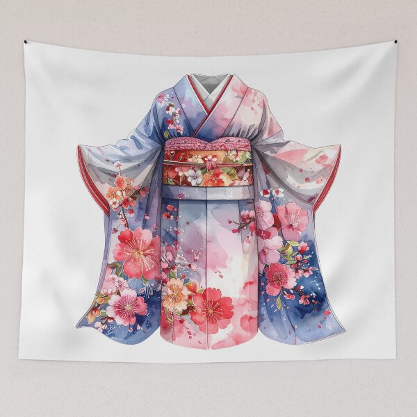 Artikelvorschau, Elegantes japanisches Kimono-Aquarell entworfen und verkauft von BetweenForms.