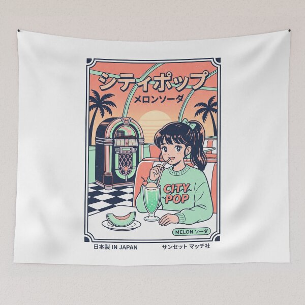 Item preview, 80s Retro City Pop Anime Girl Melon Soda Vintage Diner Sunset Aesthetic designed and sold by mood-draftsman.