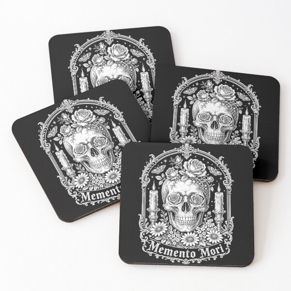 Item preview, Memento Mori – Victorian Gothic Skull with Roses and Candles Engraving Design designed and sold by CosmicFlora Studio.