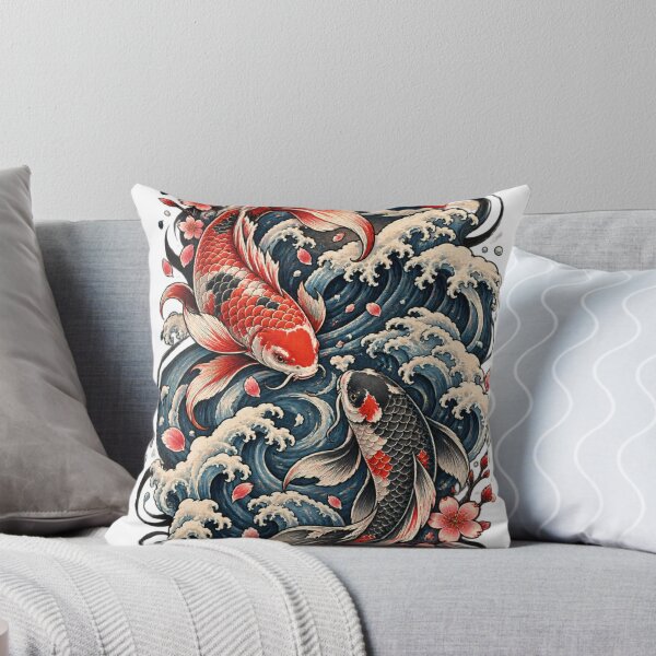 Artikelvorschau, Koi-Fisch, japanische Wellen-Kirschblütenkunst entworfen und verkauft von Print Print On.