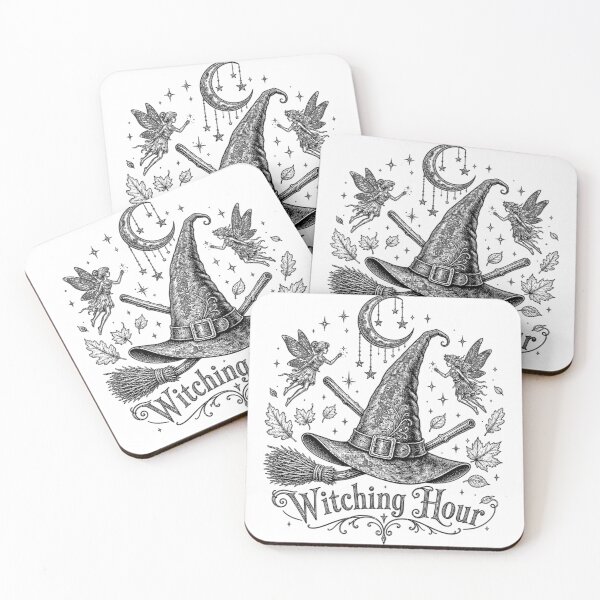 Item preview, Witching Hour – Witch Hat, Broom and Fairies Vintage Engraving Design designed and sold by CosmicFlora Studio.