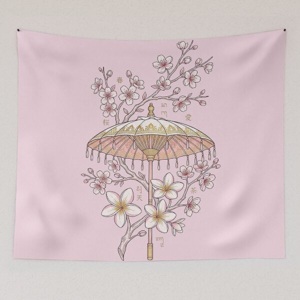 Item preview, Sakura Balinese Umbrella Pastel Floral Art designed and sold by cannsuh.