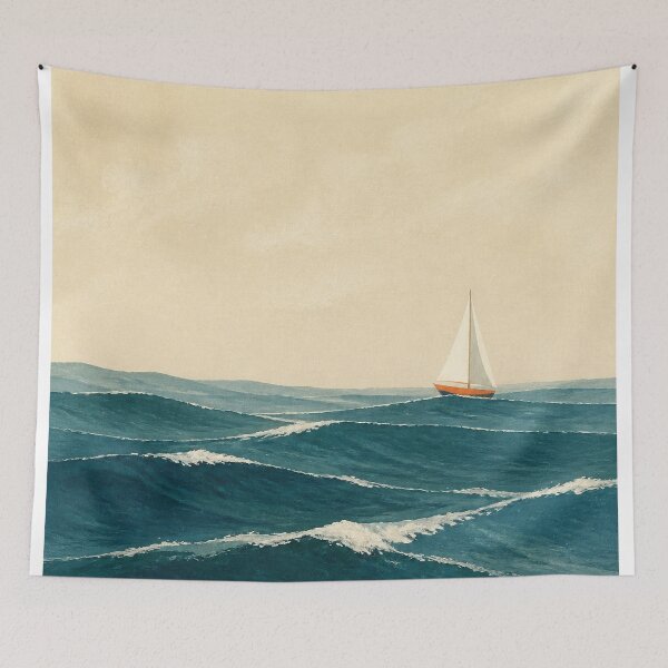 Item preview, Sailboat on Swells Watercolour Coastal designed and sold by GoldenHourWalls.