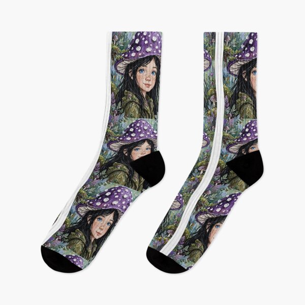 Aperçu de l'œuvre Purple Mushroom Fairy Girl - Midnight Forest Fantasy Art créée et vendue par MAISON SYLVIE.