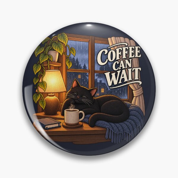 Artikelvorschau, Kaffee kann warten — Gemütlicher Katzenabend entworfen und verkauft von QuietNovaShop.