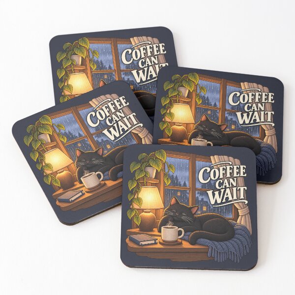 Item preview, Coffee Can Wait — Cozy Cat Evening designed and sold by QuietNovaShop.