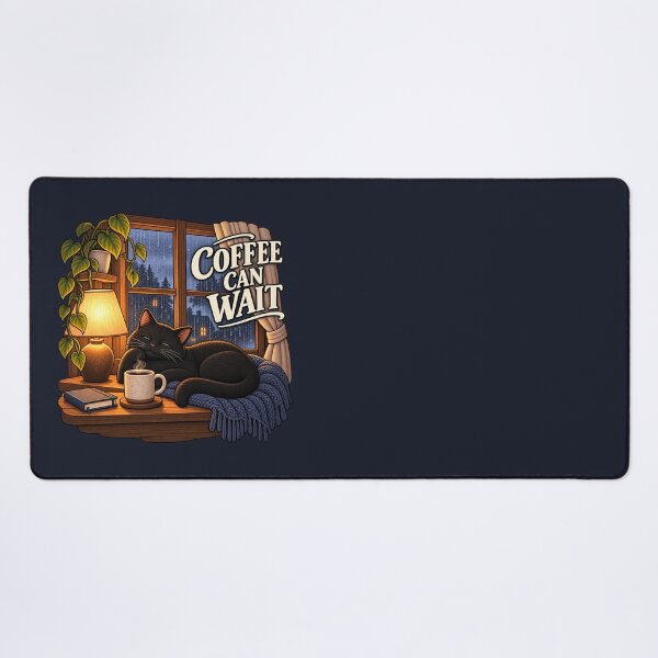 Item preview, Coffee Can Wait — Cozy Cat Evening designed and sold by QuietNovaShop.