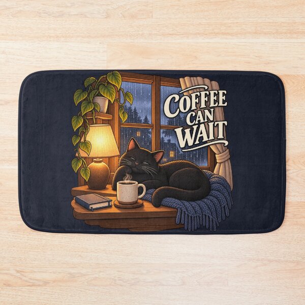 Item preview, Coffee Can Wait — Cozy Cat Evening designed and sold by QuietNovaShop.