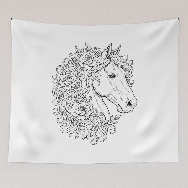 Item preview, Floral Horse with Roses – Fine Line Art Portrait designed and sold by CosmicFlora Studio.