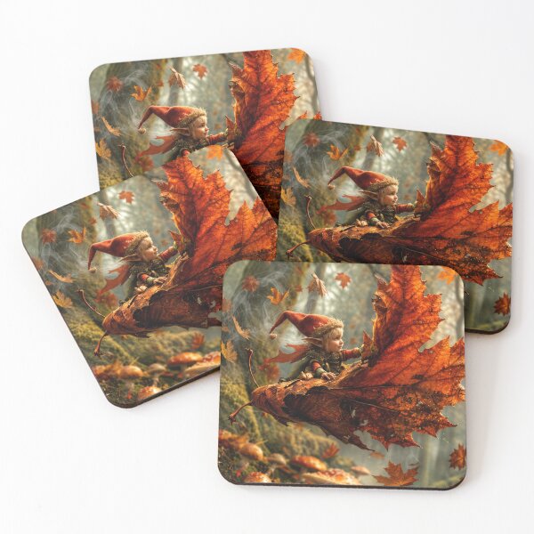 Item preview, Enchanted Autumn Elf Riding a Giant Maple Leaf – Magical Woodland Fantasy designed and sold by DrakariArt.