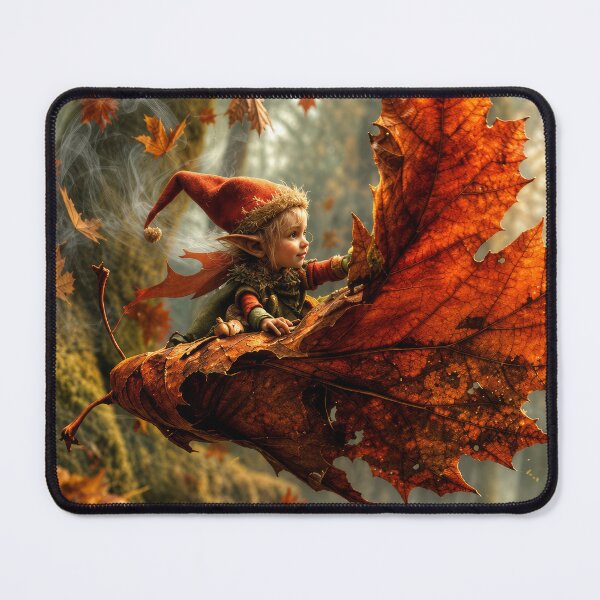Item preview, Enchanted Autumn Elf Riding a Giant Maple Leaf – Magical Woodland Fantasy designed and sold by DrakariArt.