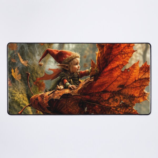 Item preview, Enchanted Autumn Elf Riding a Giant Maple Leaf – Magical Woodland Fantasy designed and sold by DrakariArt.