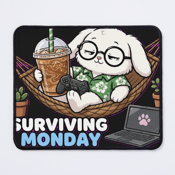 Item preview, Surviving Monday Fueled By Coffee - Cute Sleepy Bunny Gamer designed and sold by Surviving Monday Club.