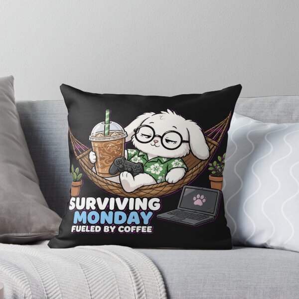 Item preview, Surviving Monday Fueled By Coffee - Cute Sleepy Bunny Gamer designed and sold by Surviving Monday Club.