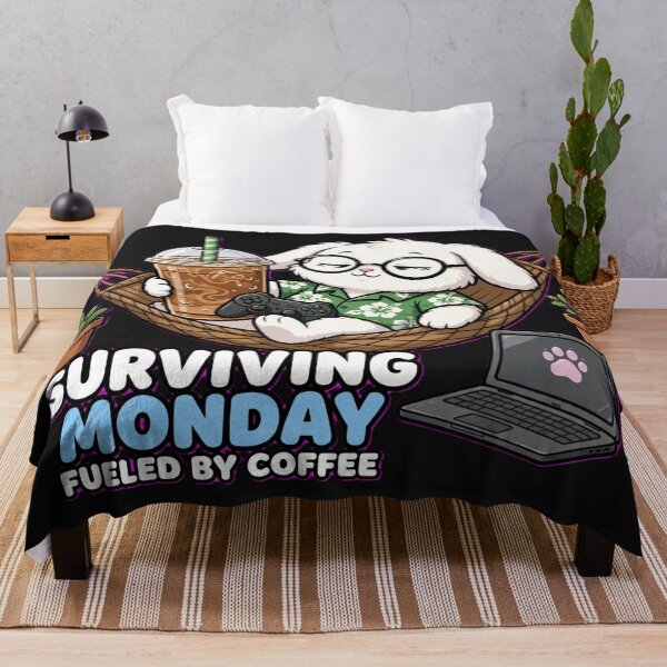 Item preview, Surviving Monday Fueled By Coffee - Cute Sleepy Bunny Gamer designed and sold by Surviving Monday Club.