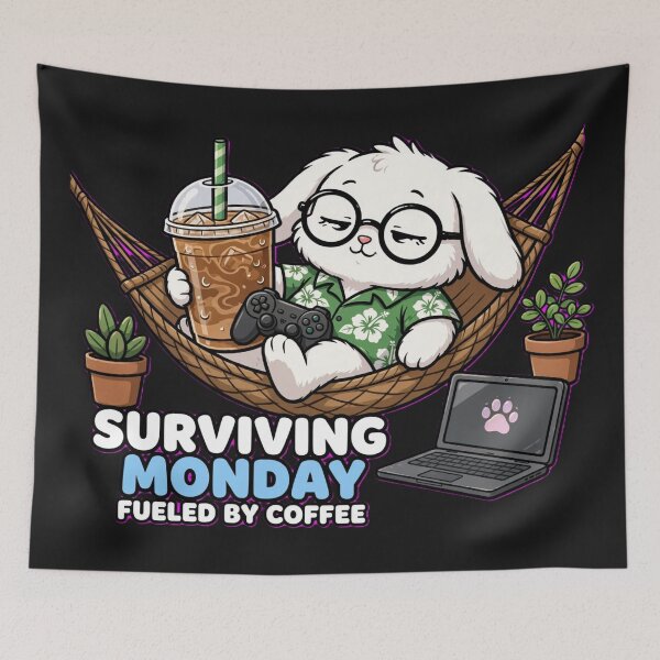 Item preview, Surviving Monday Fueled By Coffee - Cute Sleepy Bunny Gamer designed and sold by Surviving Monday Club.