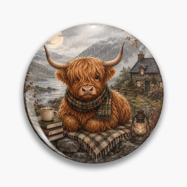 Artikelvorschau, Gemütliche Hochlandkuh in den regnerischen schottischen Highlands entworfen und verkauft von PixelChaptersByKira.