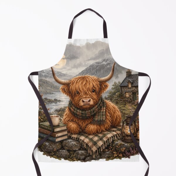 Item preview, Cozy Highland Cow in the Rainy Scottish Highlands designed and sold by PixelChaptersByKira.