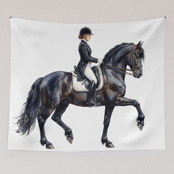 Item preview, Black Dressage Horse Watercolor Illustration designed and sold by Rutvain.
