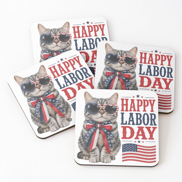Item preview, Happy Labor Day Patriotic Cat with American Flag designed and sold by olenapetol.