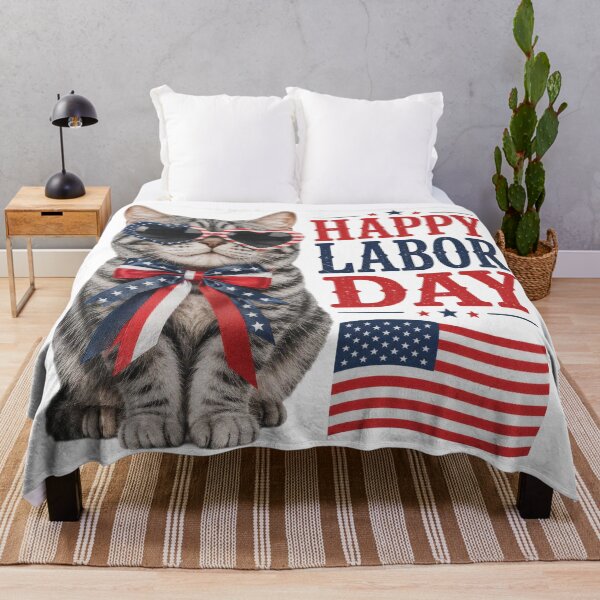 Item preview, Happy Labor Day Patriotic Cat with American Flag designed and sold by olenapetol.