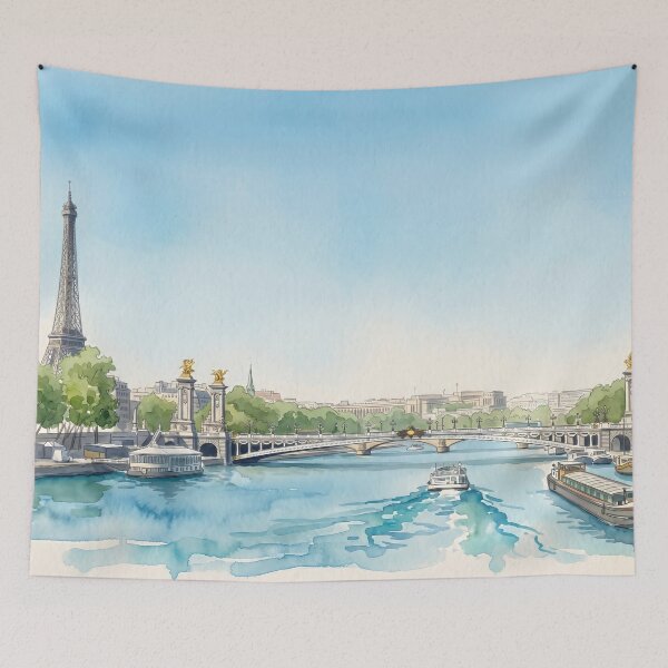 Item preview, Pont Alexandre III & Eiffel Tower — Paris Seine River Watercolor digital art from real photography designed and sold by M.ALK.Watercolor.