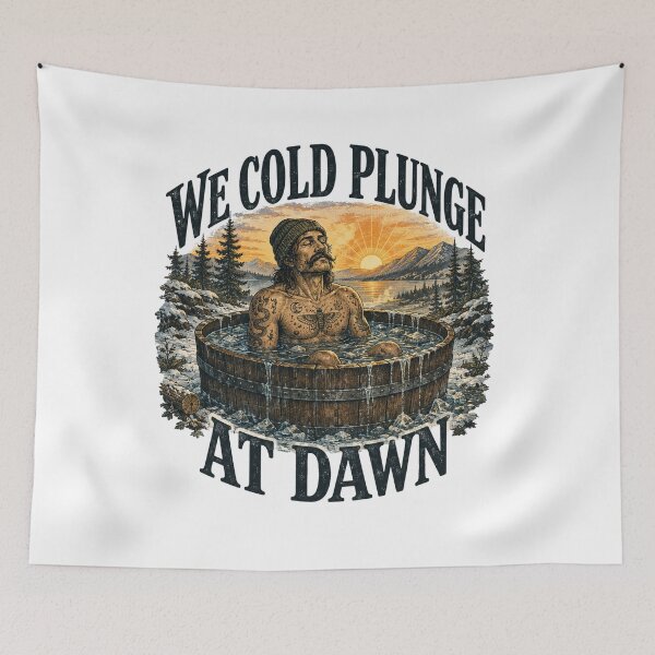 Item preview, We Cold Plunge At Dawn - Ice Bath Club Vintage Woodcut Art designed and sold by Neurospicy Trolls.