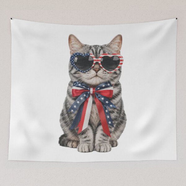Item preview, Patriotic Cat with American Flag Sunglasses designed and sold by olenapetol.