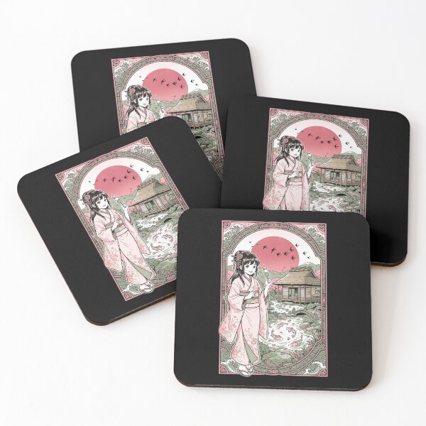 Item preview, Japanese Garden Kimono Girl Dango Tea House Koi Pond Ukiyo-e Aesthetic designed and sold by mood-draftsman.