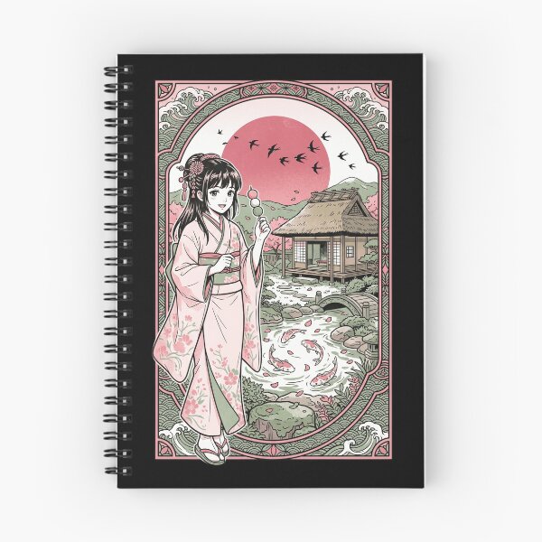 Item preview, Japanese Garden Kimono Girl Dango Tea House Koi Pond Ukiyo-e Aesthetic designed and sold by mood-draftsman.