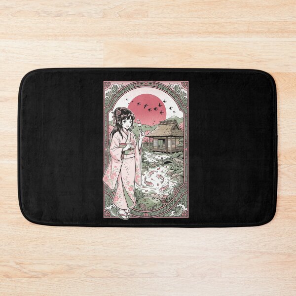Item preview, Japanese Garden Kimono Girl Dango Tea House Koi Pond Ukiyo-e Aesthetic designed and sold by mood-draftsman.