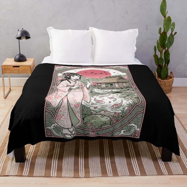 Item preview, Japanese Garden Kimono Girl Dango Tea House Koi Pond Ukiyo-e Aesthetic designed and sold by mood-draftsman.