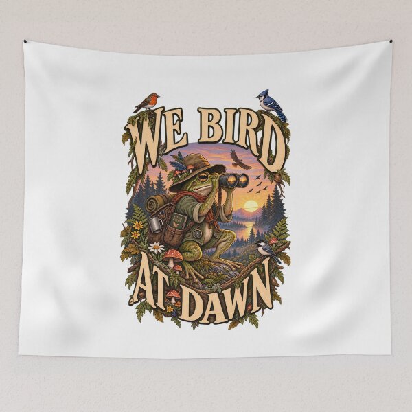 Item preview, We Bird At Dawn - Funny Frog Birdwatcher | Cottagecore Birding Club Art designed and sold by Neurospicy Trolls.