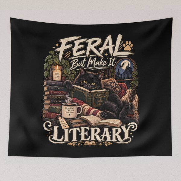 Item preview, Feral but Make It Literary = Black Cat Book Lover designed and sold by Fragy72.
