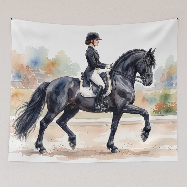 Item preview, Black Dressage Horse Watercolor Art designed and sold by Rutvain.