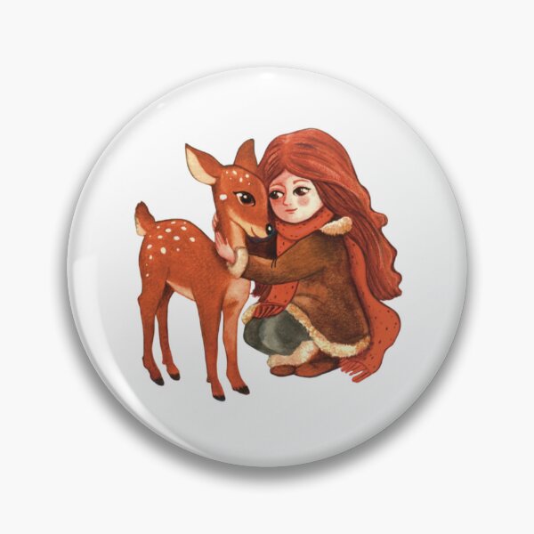 Item preview, Autumn Girl Hugging Her Gentle Woodland Deer designed and sold by Mendoza-Draws.