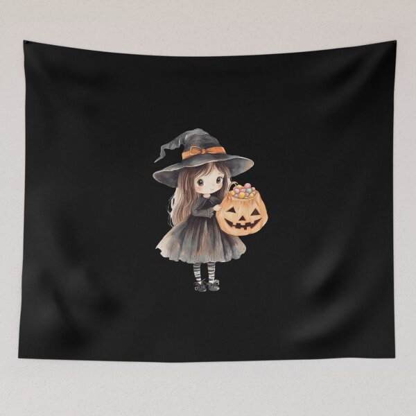 Item preview, Cute Witch with Pumpkin Basket designed and sold by ilkansiturikman.