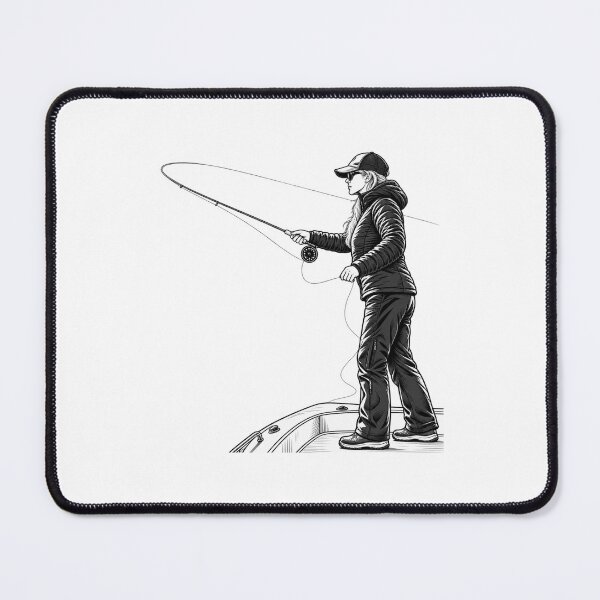 Item preview, Woman Fly Fishing — Angler Casting from Boat Line Art designed and sold by Tee Visions.