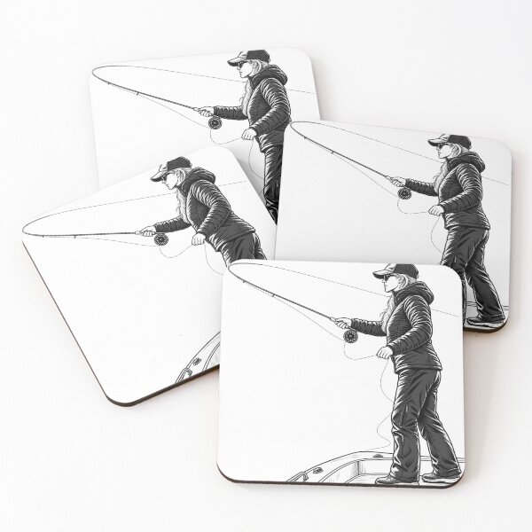 Item preview, Woman Fly Fishing — Angler Casting from Boat Line Art designed and sold by Tee Visions.
