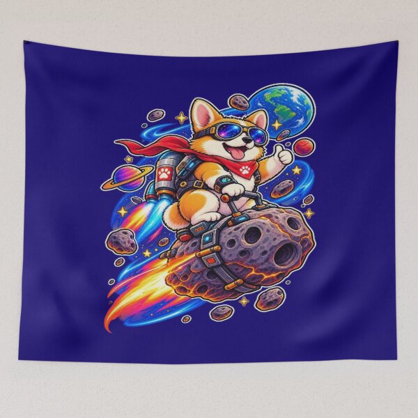 Item preview, Astronaut Corgi Riding Asteroid Jetpack - Retro Cosmic Space Dog designed and sold by LUKOWEAR.
