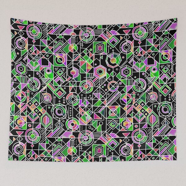 Item preview, Neon Abstract Geometric Cyber Grid Seamless Pattern (Psychedelic Retro Line Art) designed and sold by NataliRubchik.