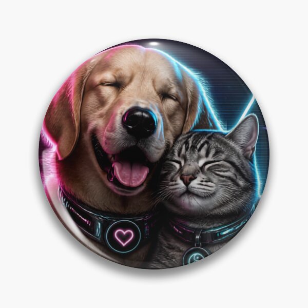 Item preview, Cyberpunk Neon Dog and Cat Hugging - Opposites Attract Cute Animals designed and sold by LookWhatIGot.