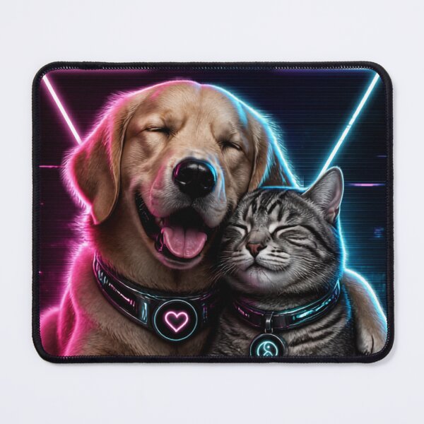 Item preview, Cyberpunk Neon Dog and Cat Hugging - Opposites Attract Cute Animals designed and sold by LookWhatIGot.