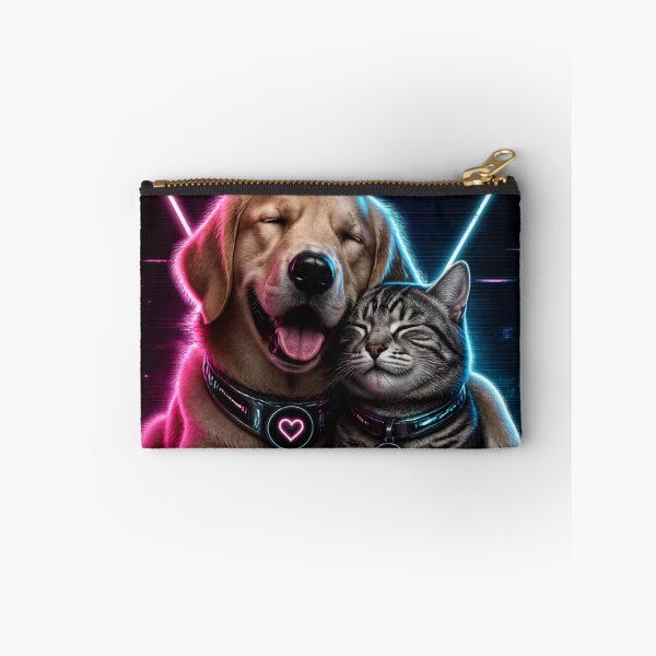 Item preview, Cyberpunk Neon Dog and Cat Hugging - Opposites Attract Cute Animals designed and sold by LookWhatIGot.